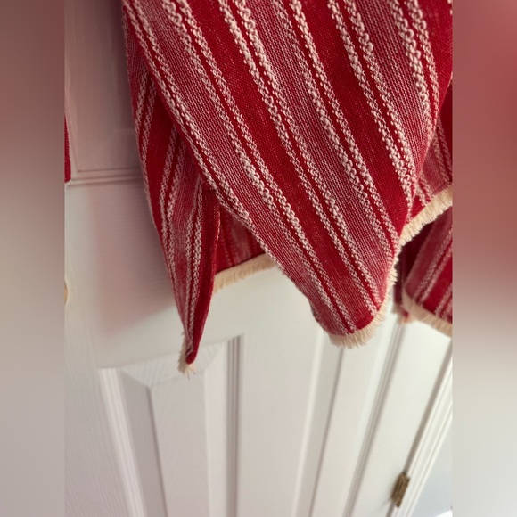 Pull & Bear Women’s Medium Red and White Striped Kimono Cardigan Boho Fringe - Picture 6 of 10